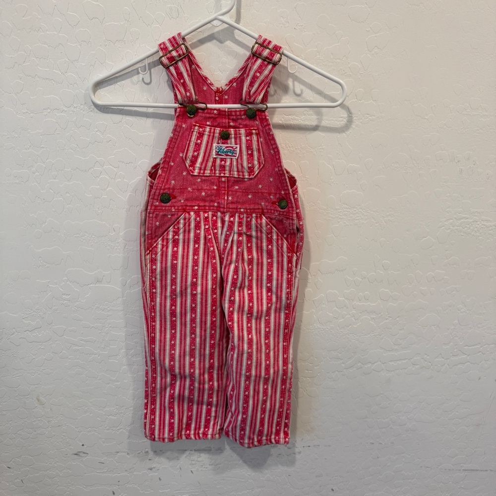 Vintage Liberty Striped Overalls Kids 2T Cotton Red White Flower Cotton